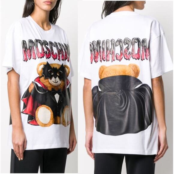 Moschino Tops - Moschino Dracula Teddy Short Sleeve Round Neck Graphic T-Shirt White Women's XS